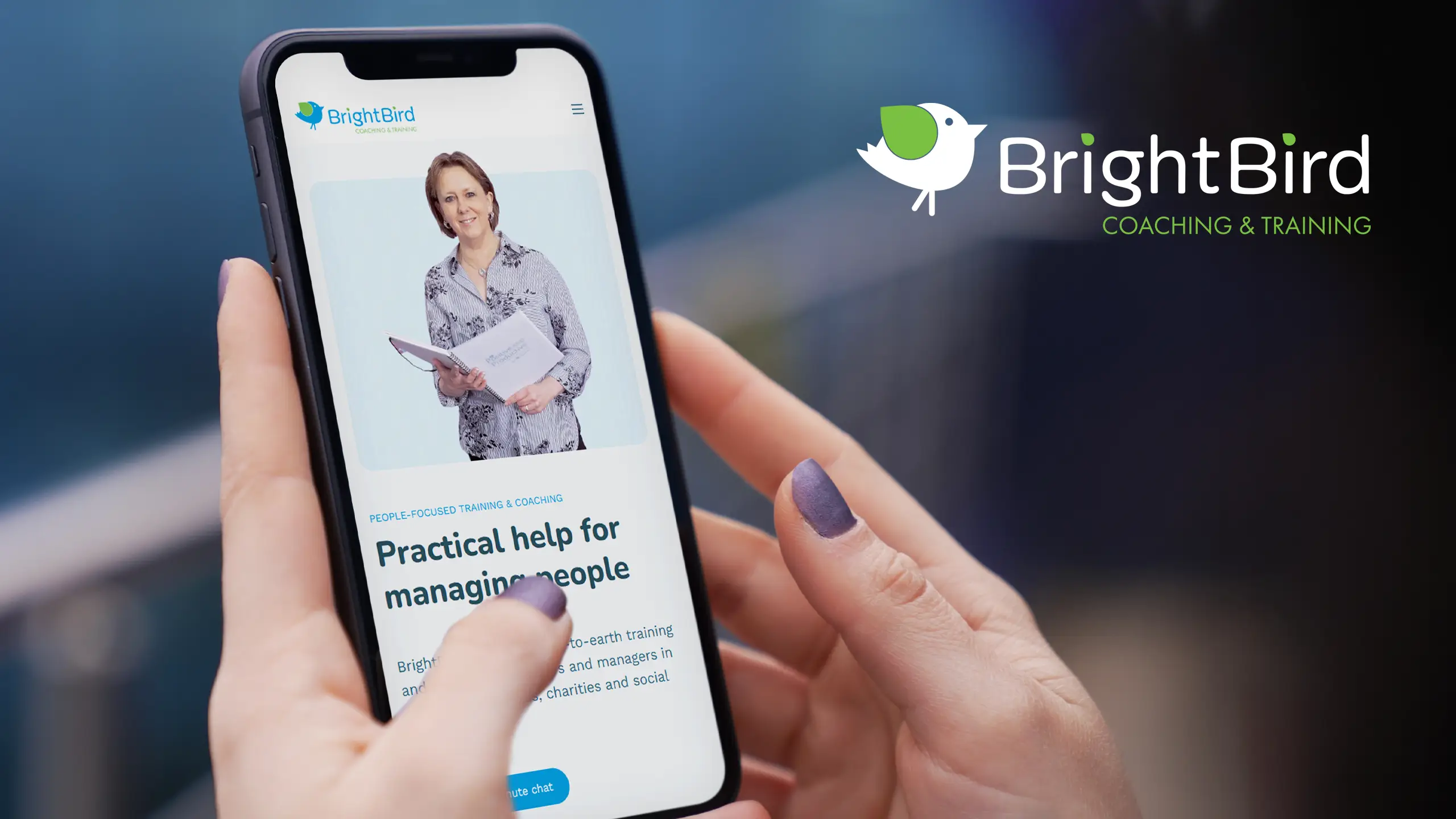 BrightBird website shown across multiple device mockups including desktop and tablet