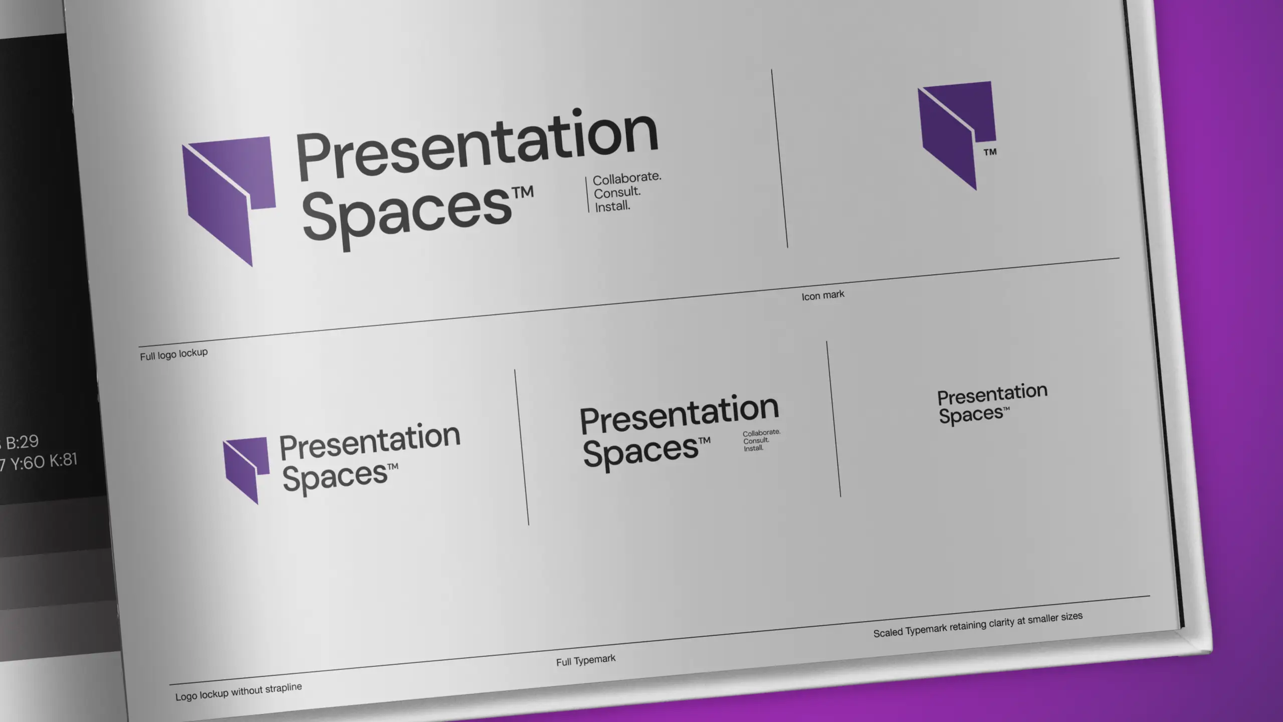 Presentation Spaces brand identity and printed collateral